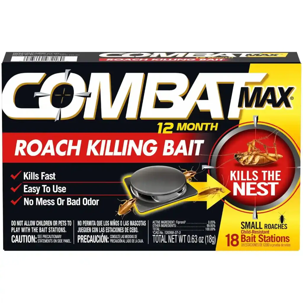 Combat Max 12 Month Roach Killing Bait Stations, 18 count pack, for targeted cockroach control in suitable indoor locations.