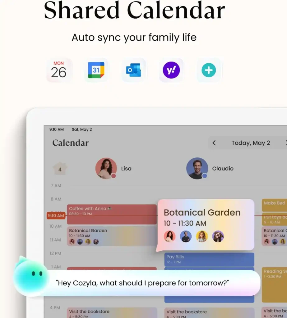 Cozyla Calendar Plus 2 Review: Features, Drawbacks and Buying Advice Cozyla Calendar Plus 2 wall mounted digital calendar showing color coded events, tasks and family planning features.