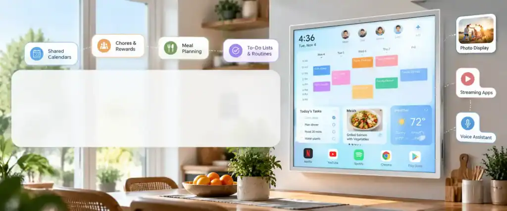 Cozyla Calendar Plus 2 Review: Features, Drawbacks and Buying Advice Cozyla Calendar Plus 2 digital wall calendar displaying shared schedules, tasks, meal planning and smart features.