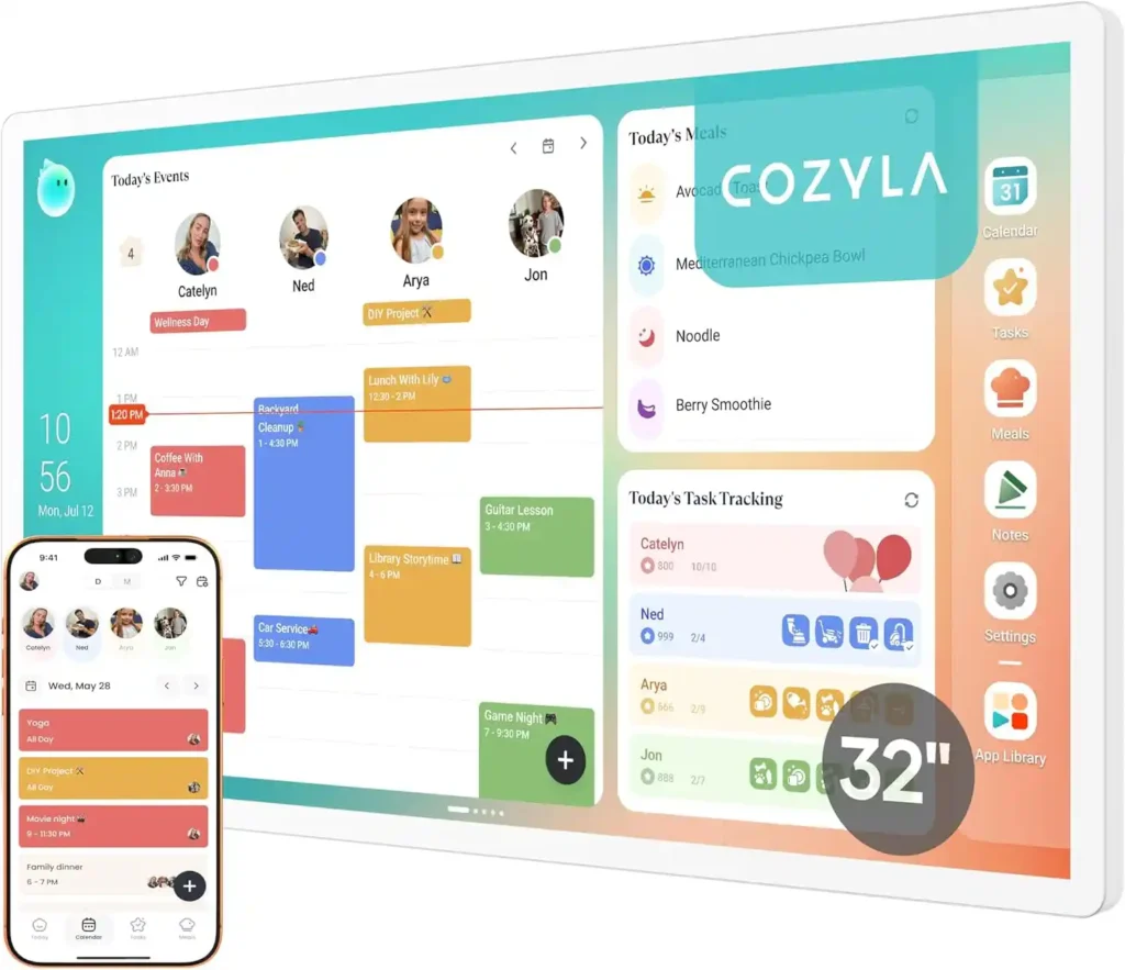 Cozyla Calendar Plus 2 Review: Features, Drawbacks and Buying Advice Cozyla Calendar Plus 2 32 inch smart digital calendar displaying a shared schedule and customizable planning dashboard.