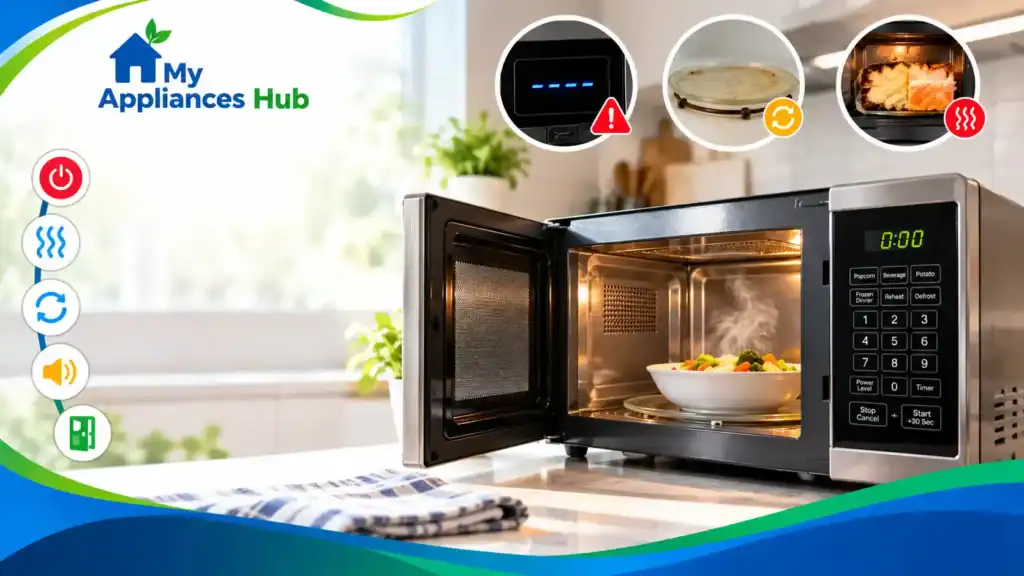 Modern microwave oven illustrating common microwave problems and troubleshooting.